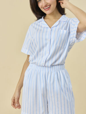 Pijama Short Rayas Azul Cielo